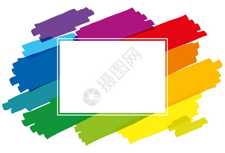 彩虹色笔划形成多彩水平框架白背景上的图片