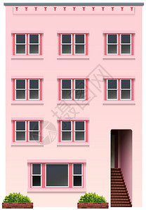 白色背景上的一座粉红色高楼图片