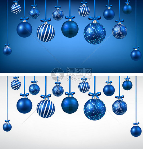 带有蓝色圣诞球的抽象弧背景矢量插图图片