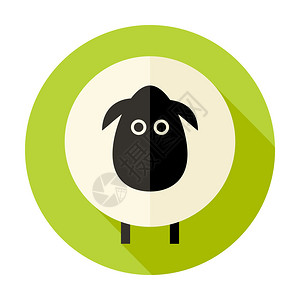 绿色的羊扁圆形图标的插图图片