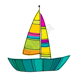 矢量插图可爱的帆船背景图片