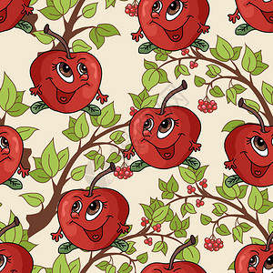 黄底有许多苹果树枝和浆果的背景图片