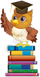 一只猫头鹰站在一摞书上的插图图片