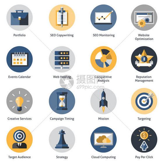 Seo图标设置与投资组合文案监控网站优化符号图片
