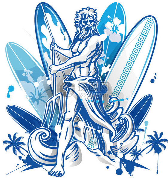 棕榈树蓝冲浪板背景的图片