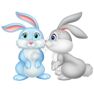 可爱的兔子卡通接吻的矢量插图图片