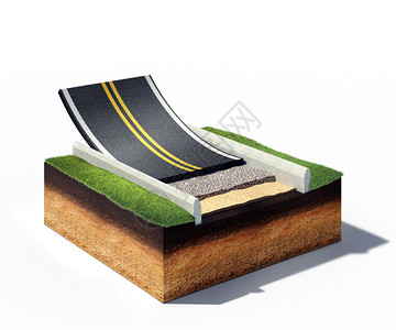 路面铺装白色上隔离的沥青路面横断面的3d插图设计图片