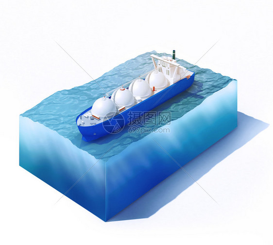 3d插图说明液态天然气油轮在部分海洋图片