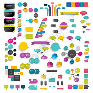 信息图形平面设计图的集合用于打印或网页设计的各种配色方案框图片