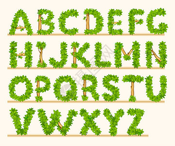 绿叶和树枝的程式化字体图片