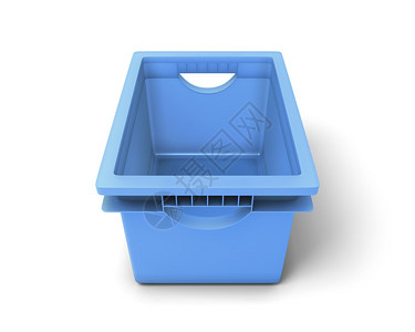 白色背景上隔离玩具的蓝塑料盒图片