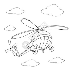 卡通直升机在天空中在云层中填图片
