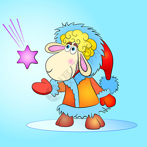 冬季衣物中的卡通羊在新年中捕到了背景图片
