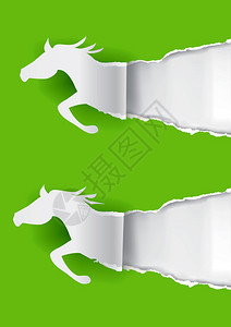运行马的纸背影截取绿纸背景图片