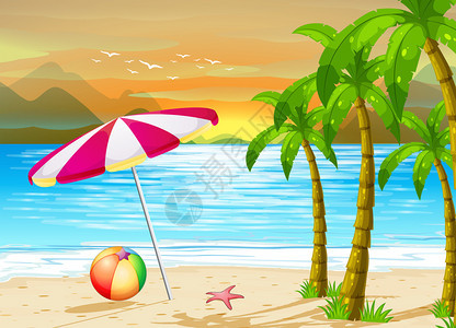 海滩上一把雨伞的插图图片