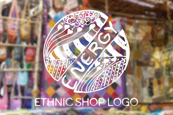 详细的手绘zentangle标志在模糊的背景上活力适用于民族商店瑜伽馆旅行社和其他热心企业的概念适用于广告图片