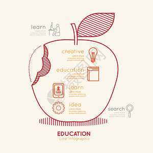 平直线插图教育苹果大纲概念矢背景图片