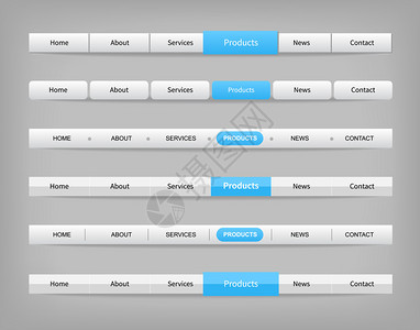 收集带蓝色悬停按钮的灰色导航条模板在灰色背景上的图片