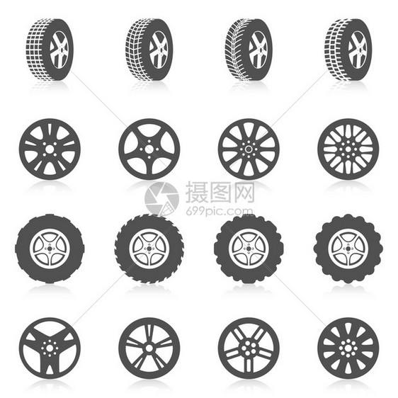 轮胎汽车自动蒙合服务黑色双光影图标设置图片