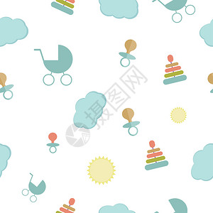 无缝图案婴儿背景与鲜花云彩背景图片