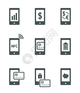 NFC移动银行和智能手机中的其他符号图片