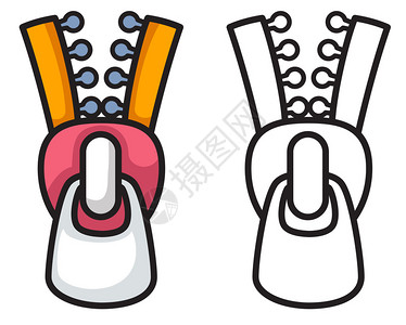 女人黑白,用于着色书的孤立彩色和黑白拉链的插图插画