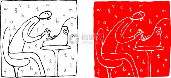 一个作家在小字母的背景之下疯狂地对待他的打字机有两种不图片