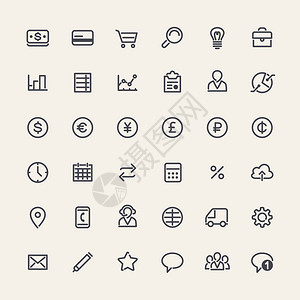 一套用于商业设计的平面图标在白背景上孤立以其他jpg格式包含图片