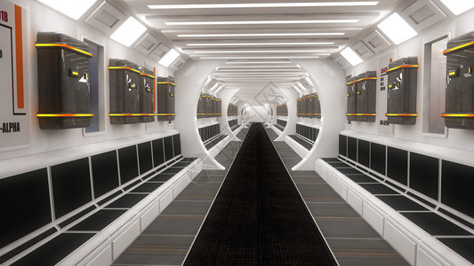 未来派科幻室内插图中的走廊图片