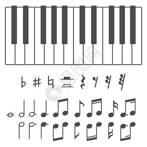 黑白钢琴键和音符矢量图图片