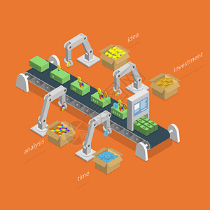 货币制造过程概念机械化的赚钱通道机器人利用思想分析投资和时间项目将资金组合起来图片