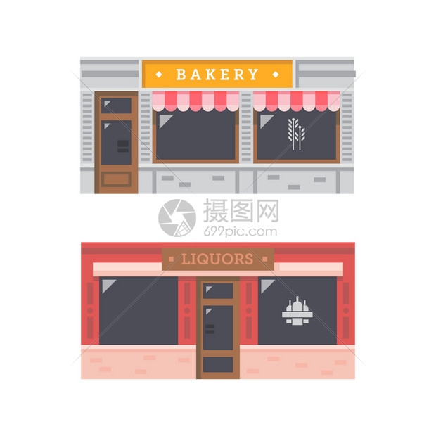 商店正面立平设计插图矢量图片