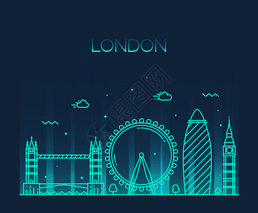伦敦英格兰城市天空线矢量背景Trindy插图图片