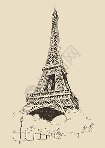 Eiffel铁塔巴黎法国建筑老式刻图片