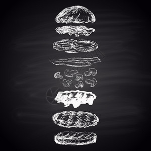 牛排汉堡包的粉笔涂料成分成像图图片