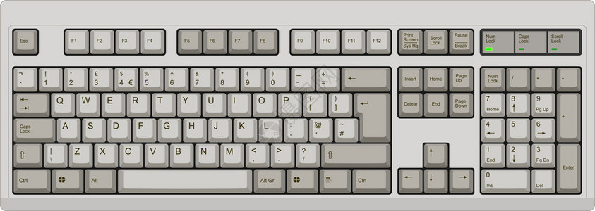 英国QWERTY英语布局计算机键盘的矢量插图图片