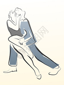 以线条风格制作的舞蹈情侣的抽象插图图片