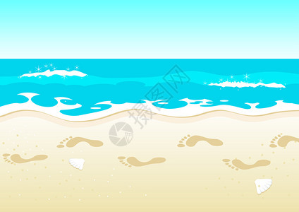 智利 ,海海滩上的脚印插图插画
