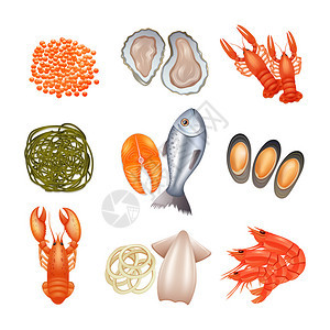 海产食品装饰图标配有鱼子酱龙虾图片