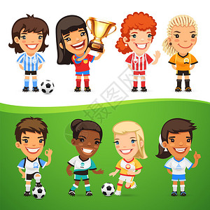 您体育项目的卡通女足球玩家设置JPG文件中包图片
