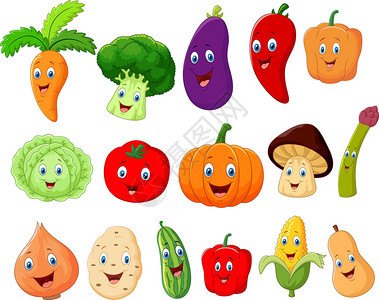 可爱的蔬菜卡通人物的矢量插图背景图片