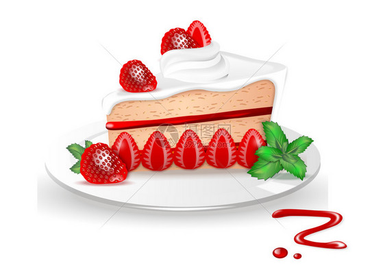 海绵蛋糕配草莓酱和盘子里的生奶油图片