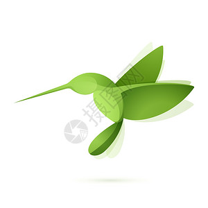 绿色蜂鸟在飞行卷字符标志图标符号在矢量隔图片