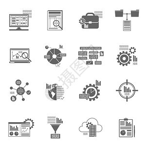 数据分析数据库过滤器和信息安全黑色图标设置孤立的矢量图示N图片