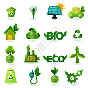 绿色生态和替代能源用叶形图标设置孤图片