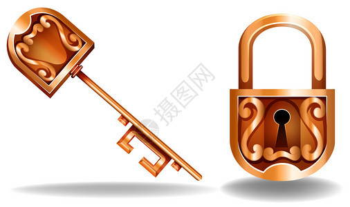 古铜色现代风格钥匙和锁背景图片