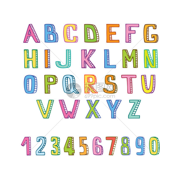 手工制作的字母和数字矢量字母表手绘字母ABC插画图片下载-正版图片402276367-摄图网