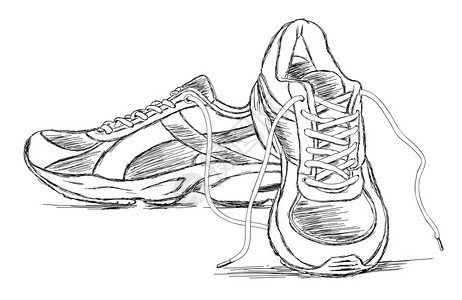 详细的手工运动鞋矢量素描插图图片