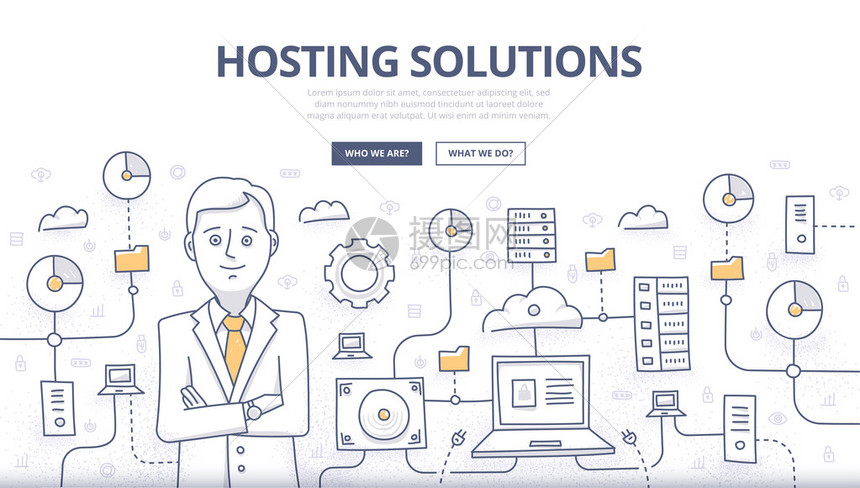 文件托管技术数字据中心数据库服务器管理数据交换环境的涂鸦设计风格概念用于网页横幅在线教程印刷和宣传材料的现代图片