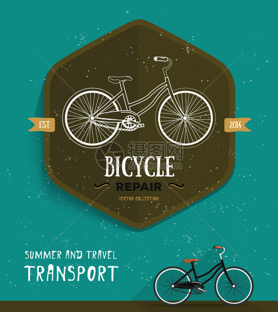 矢量标签夏季和旅行运输自行车图图片
